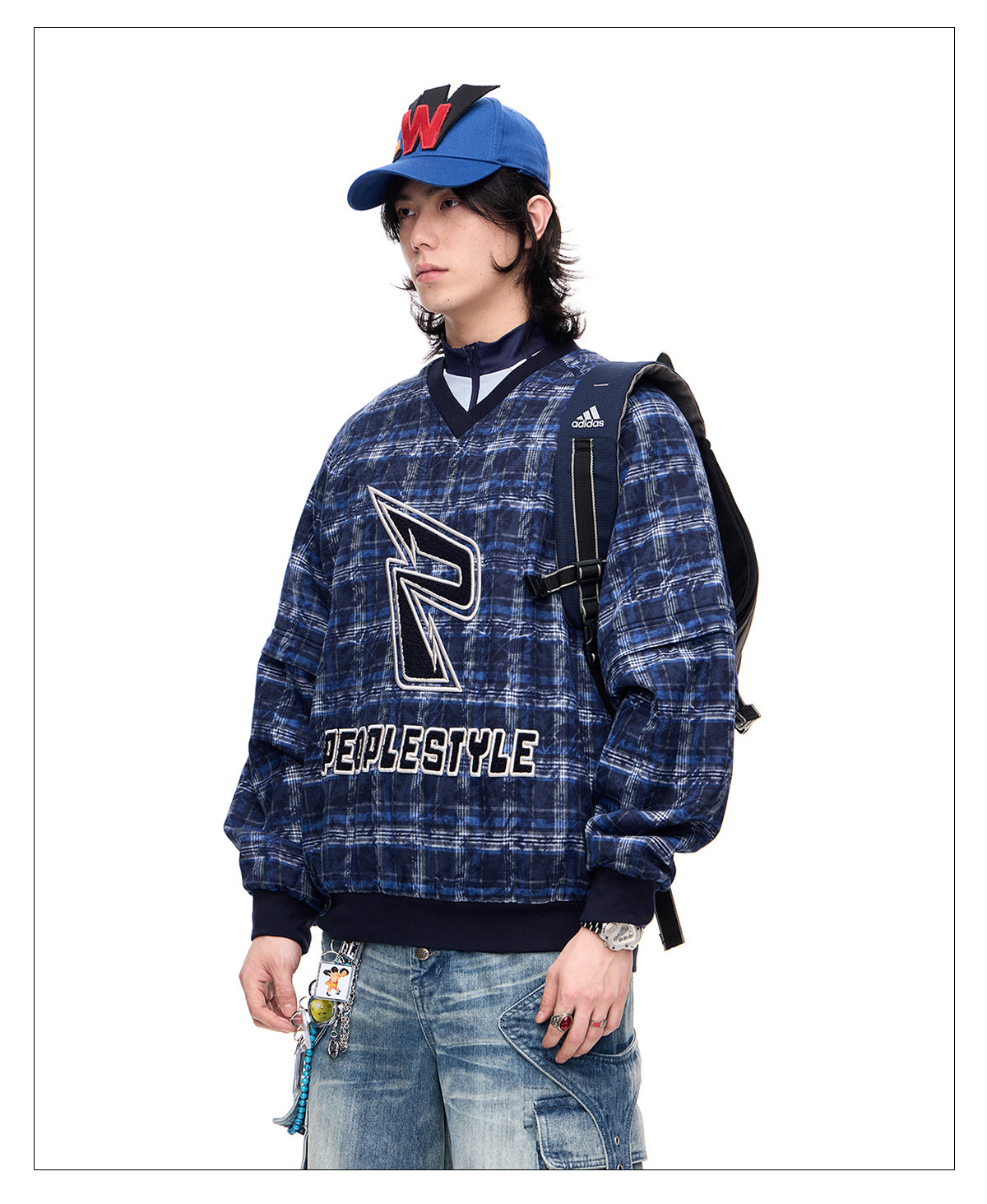 Detachable checkered thickened sweatshirt