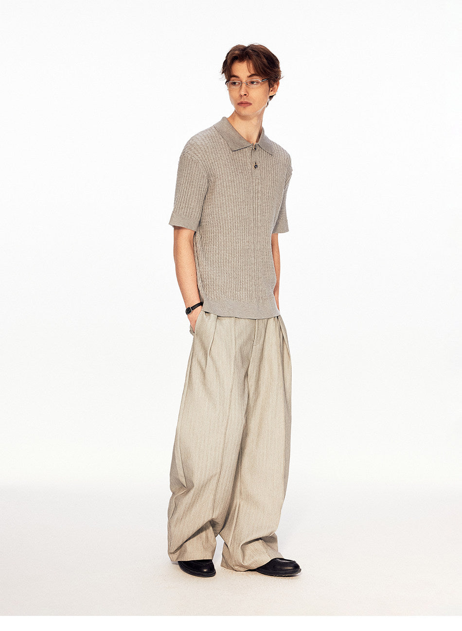 Twist-Knit Vertical-Stripe Polo Shirt