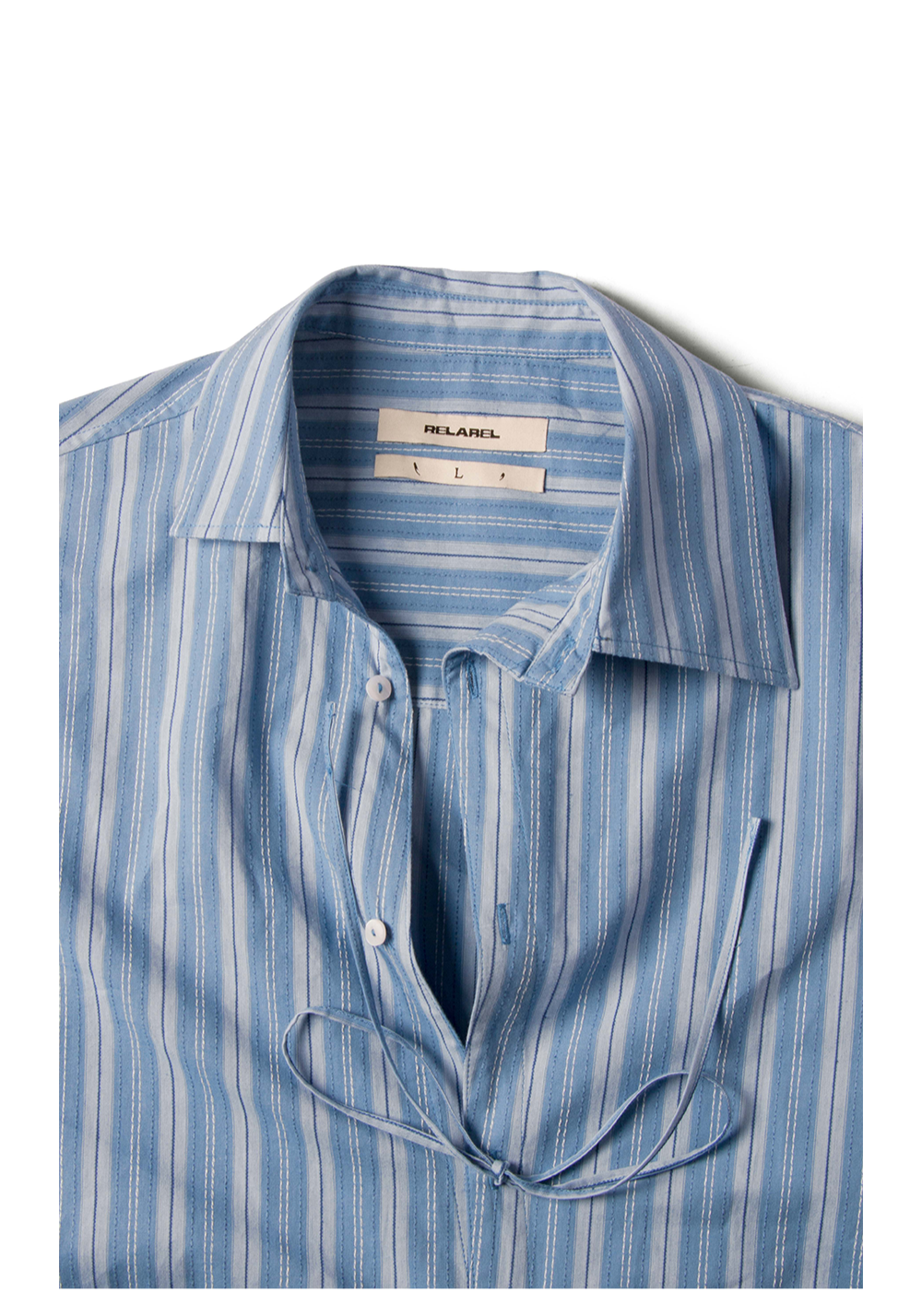 Striped Ribbon Asymmetric Placket Shirt