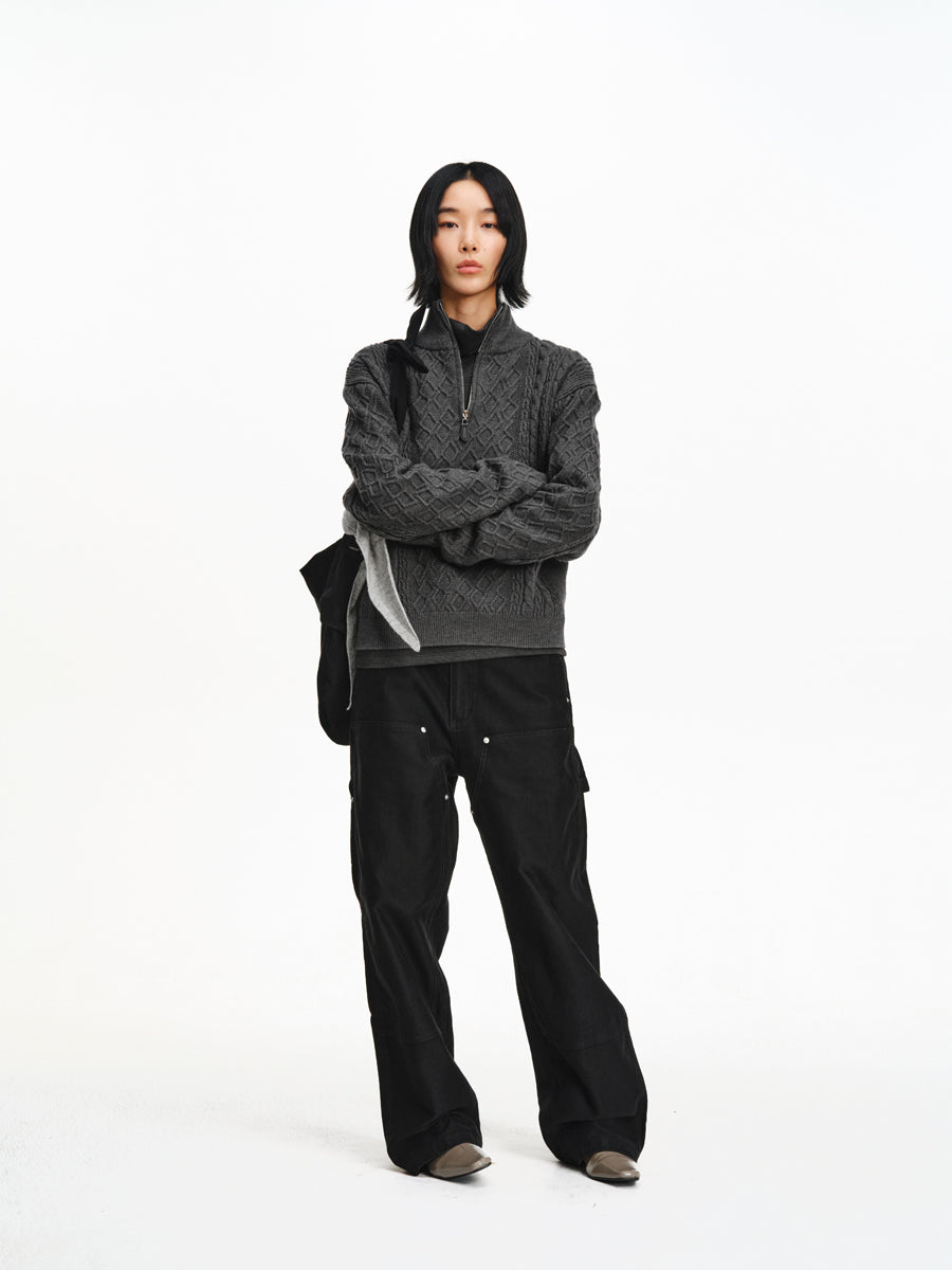 Stand Collar Half-Zip Sweater