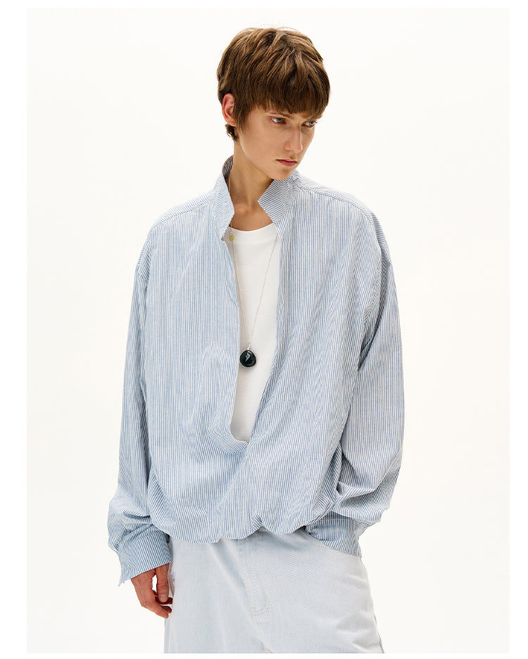 Fake Two-Piece V-Stand Collar Shirt