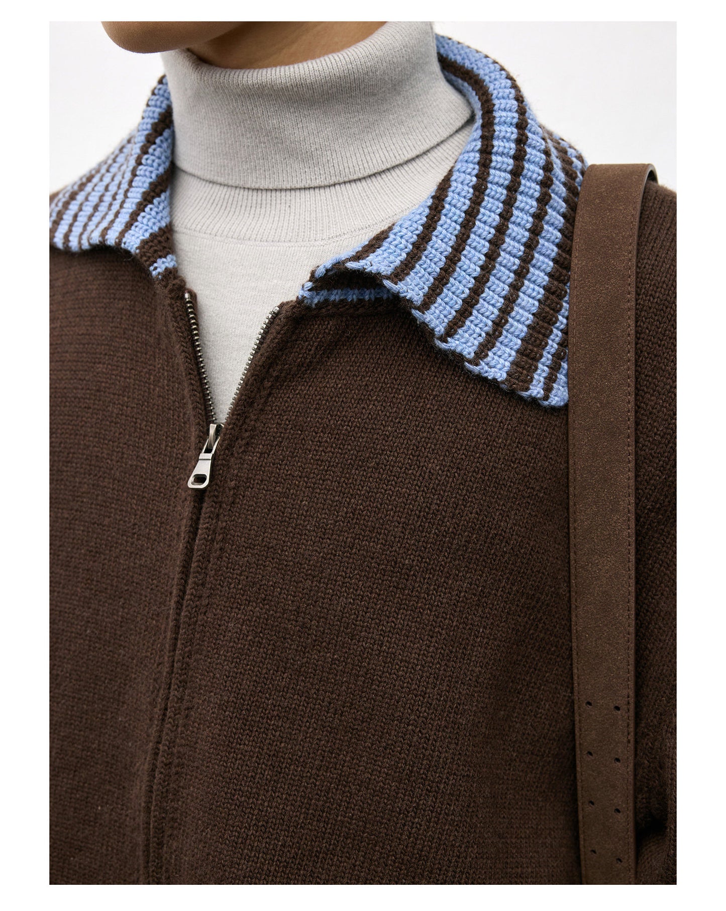 Color Block Lapel Zipper Sweater