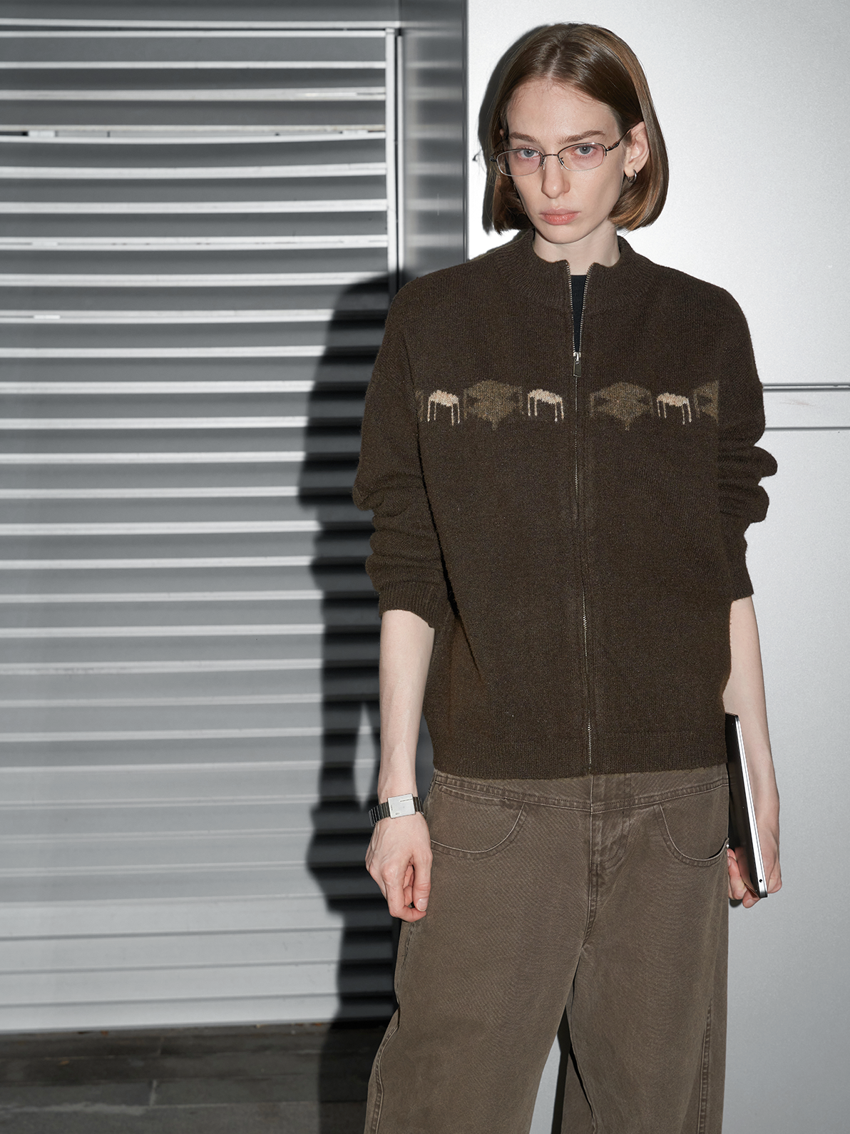 Fit Pattern Zipper Cardigan