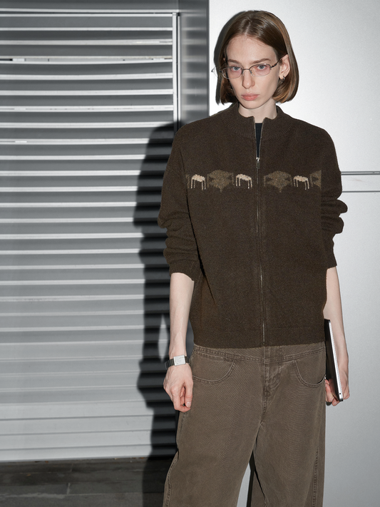 Fit Pattern Zipper Cardigan