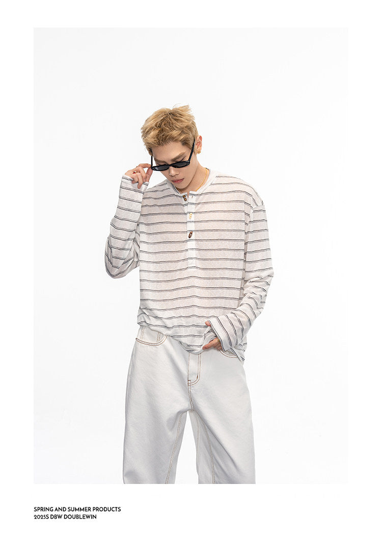 Striped Henley-Neck T-Shirt