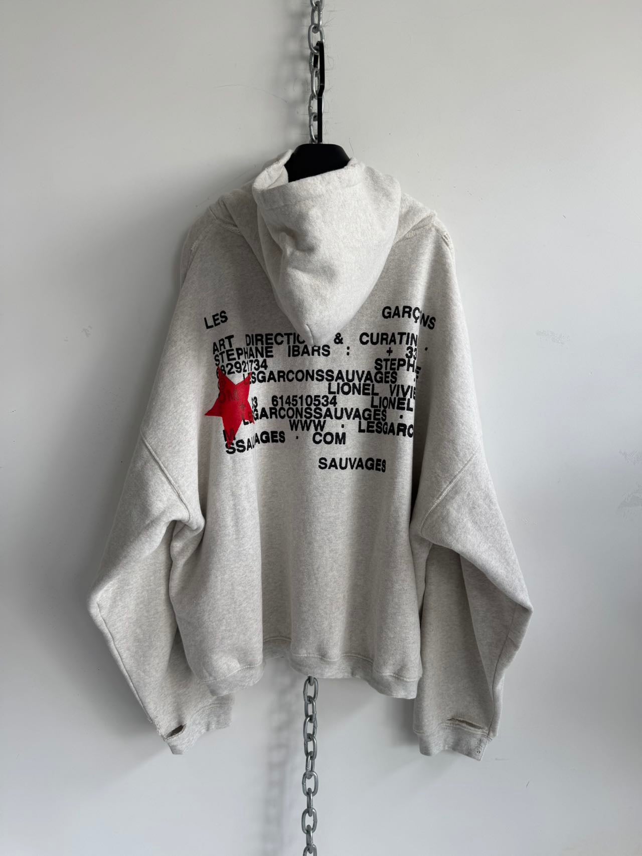 Distressed Short-Sleeve Wide-Fit Pure Cotton Hoodie