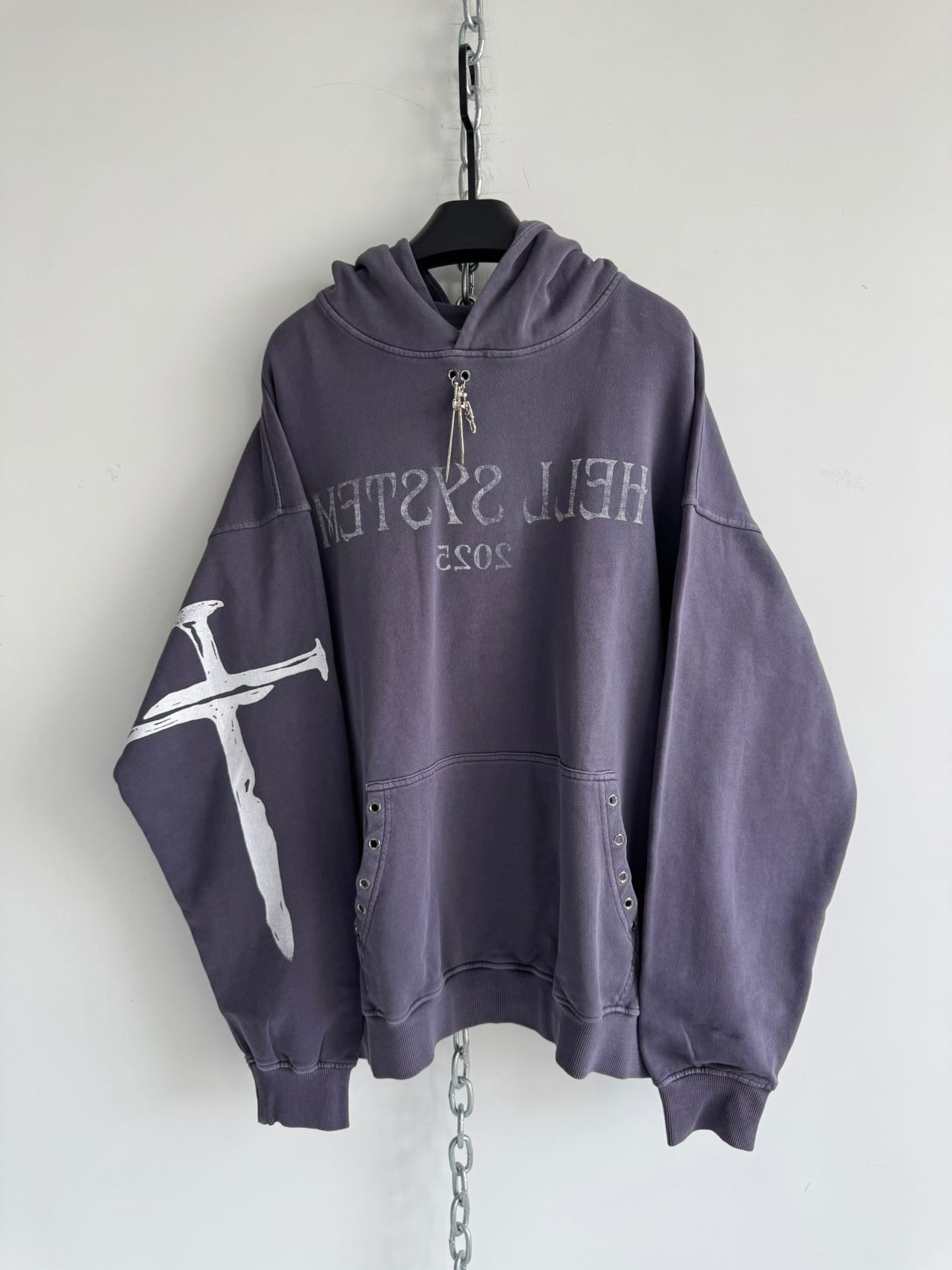 Damaged Rivet Metal Loose Hoodie