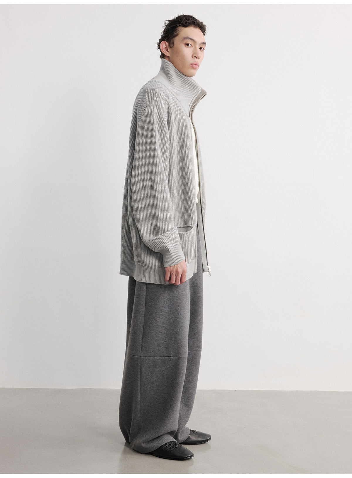 High-Neck Zipper Cardigan