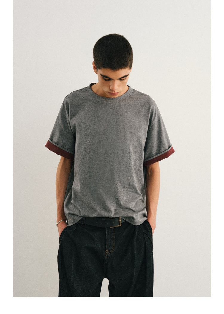 Double layer T-shirt with folded sleeves