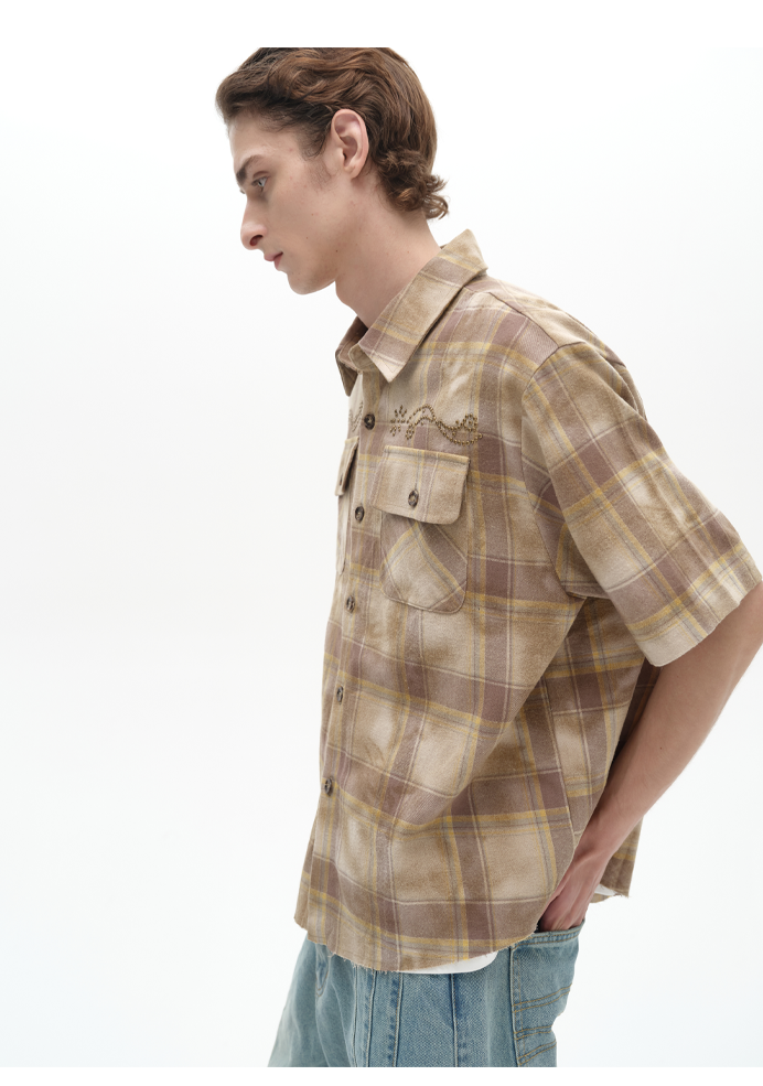Washed plaid western shirt