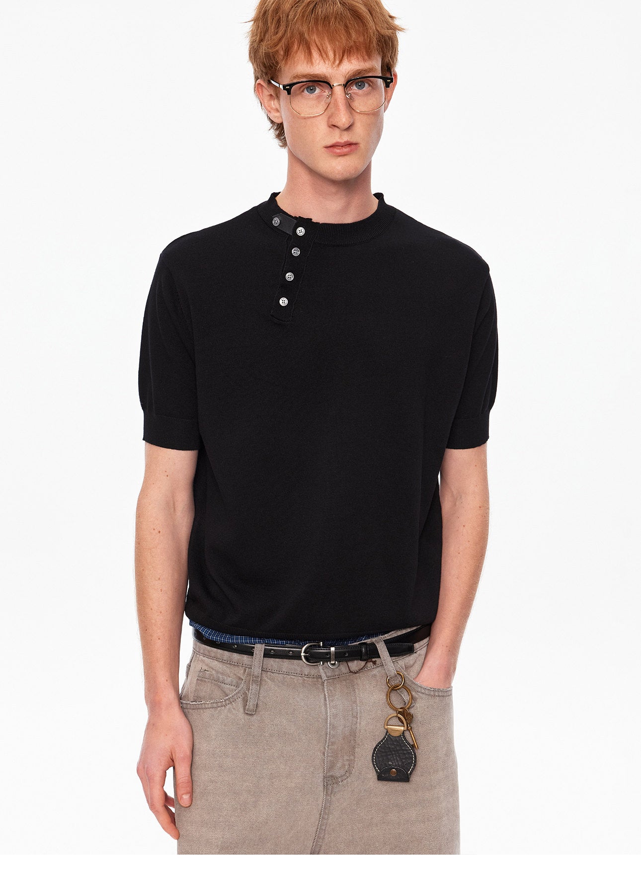 Crossover Henley-neck knit