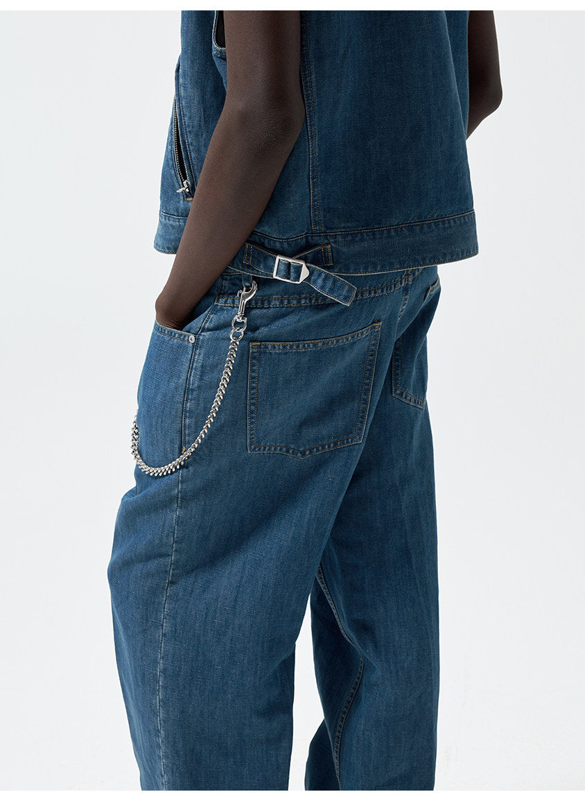 Wash-Finish Straight-Leg Pants