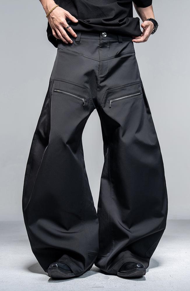 Zipper Reverse Pleated Wide Leg Pants