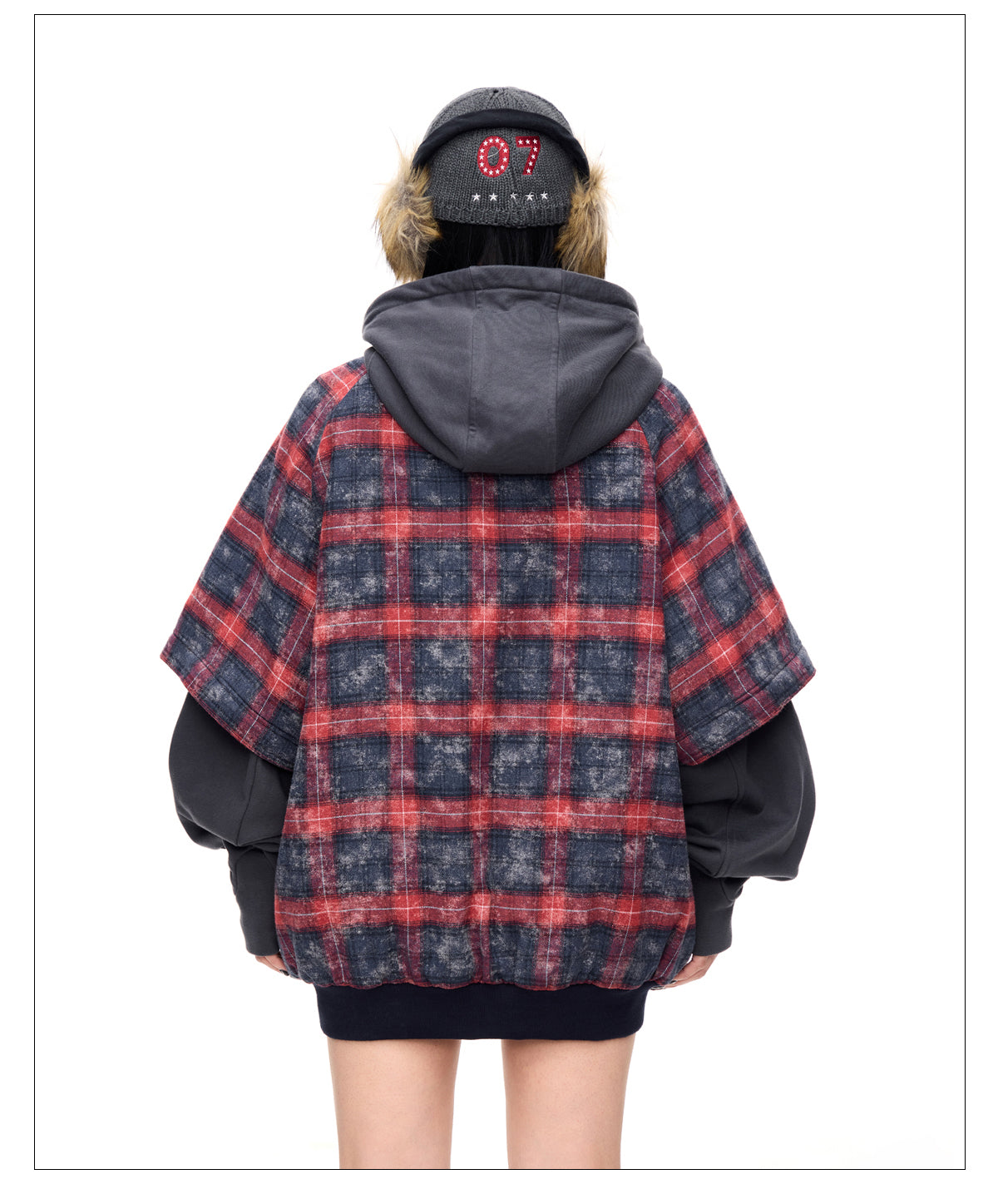 Detachable checkered thickened sweatshirt