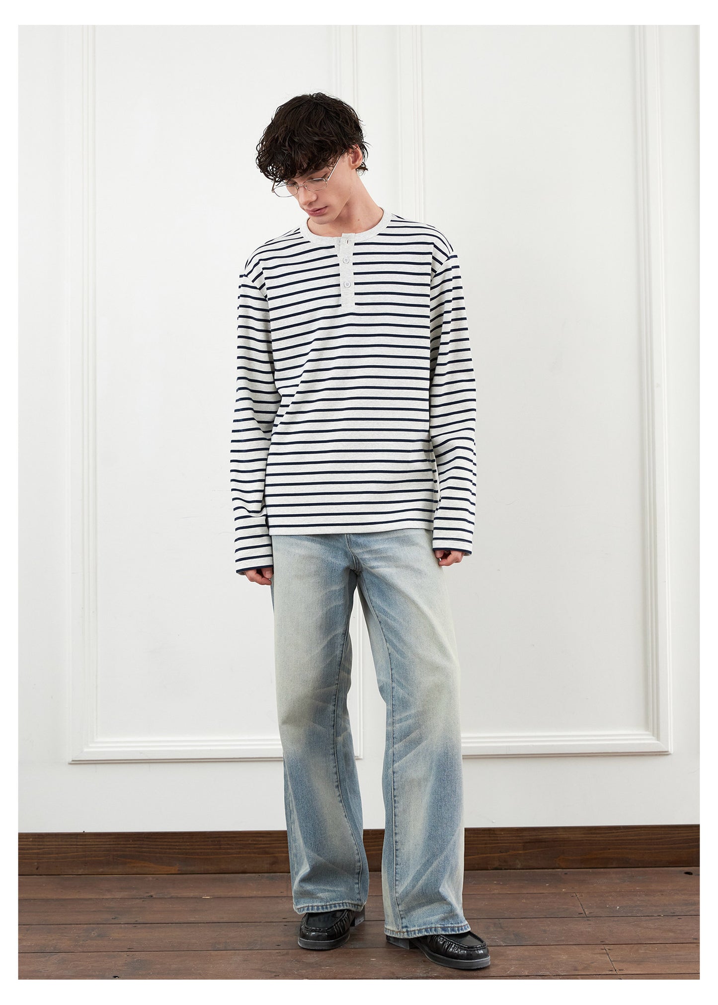 Striped Henley Collar T-Shirt