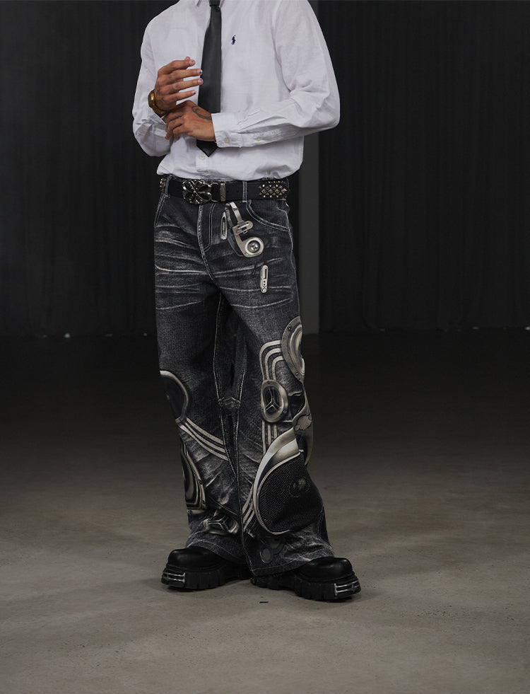 Original Print Flared Straight Pants