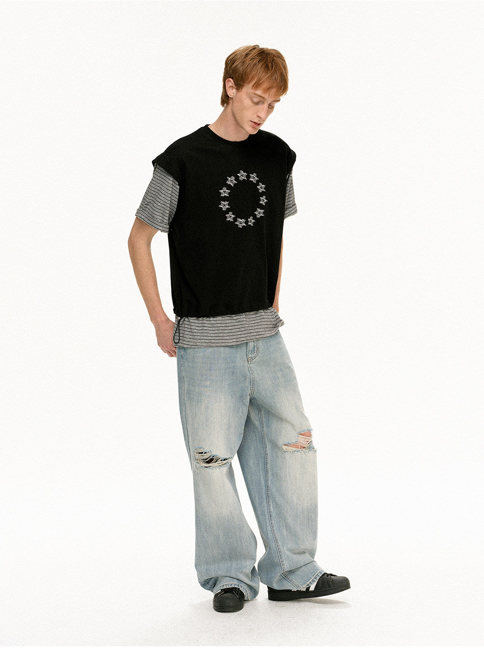Faux Two-Piece Star-Print T-Shirt