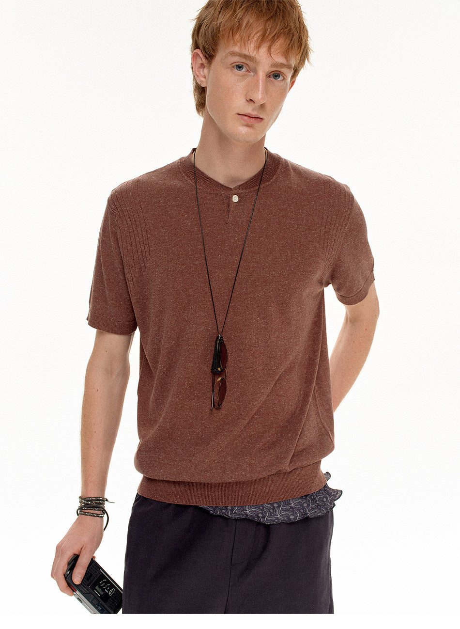 Henley-Neck Loose-Fit Knit