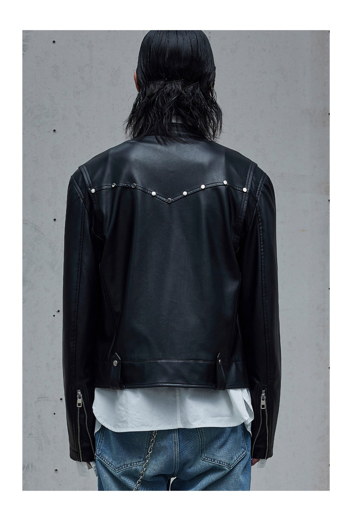 Double Zipper Stand Collar PU Leather Jacket