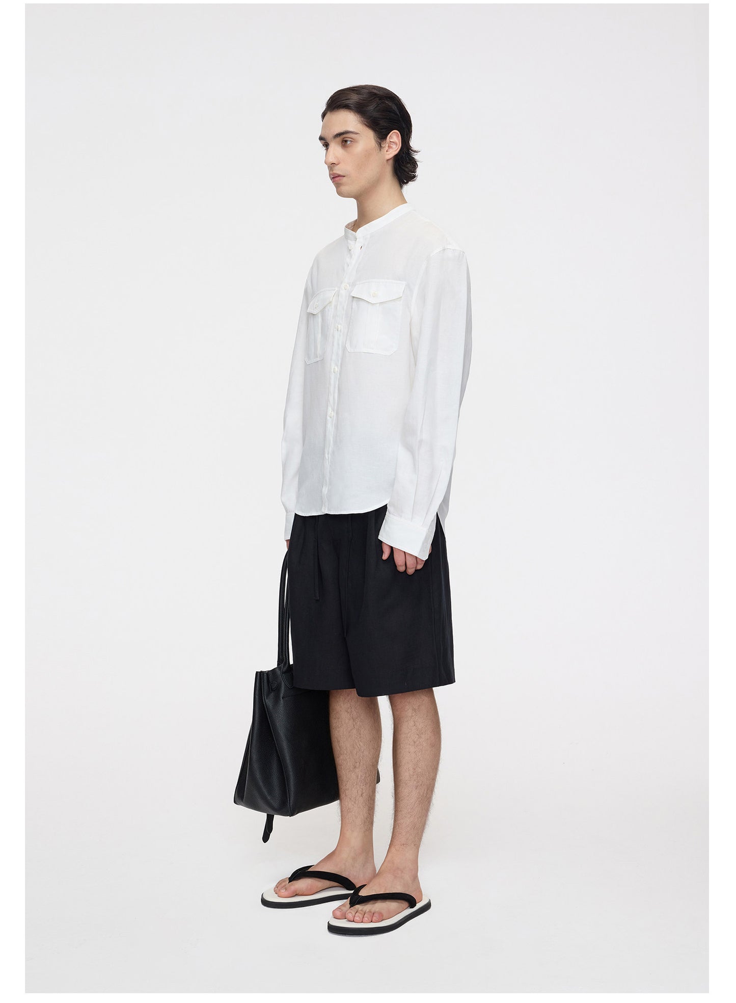 Linen Stand-Collar Shirt