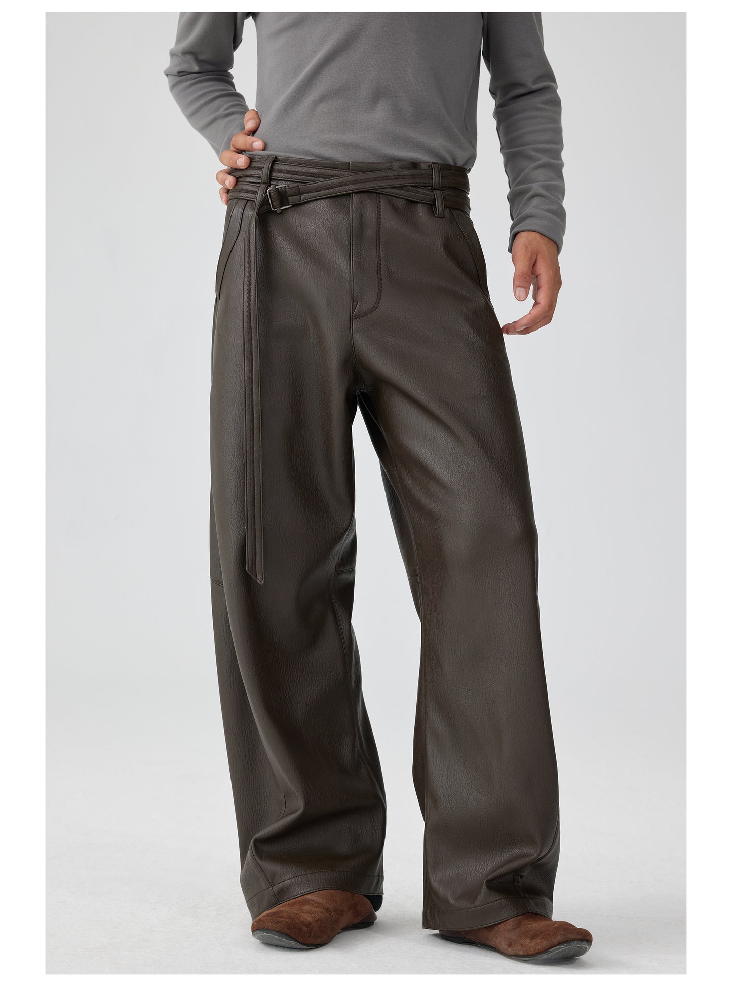 Double belt leather pants