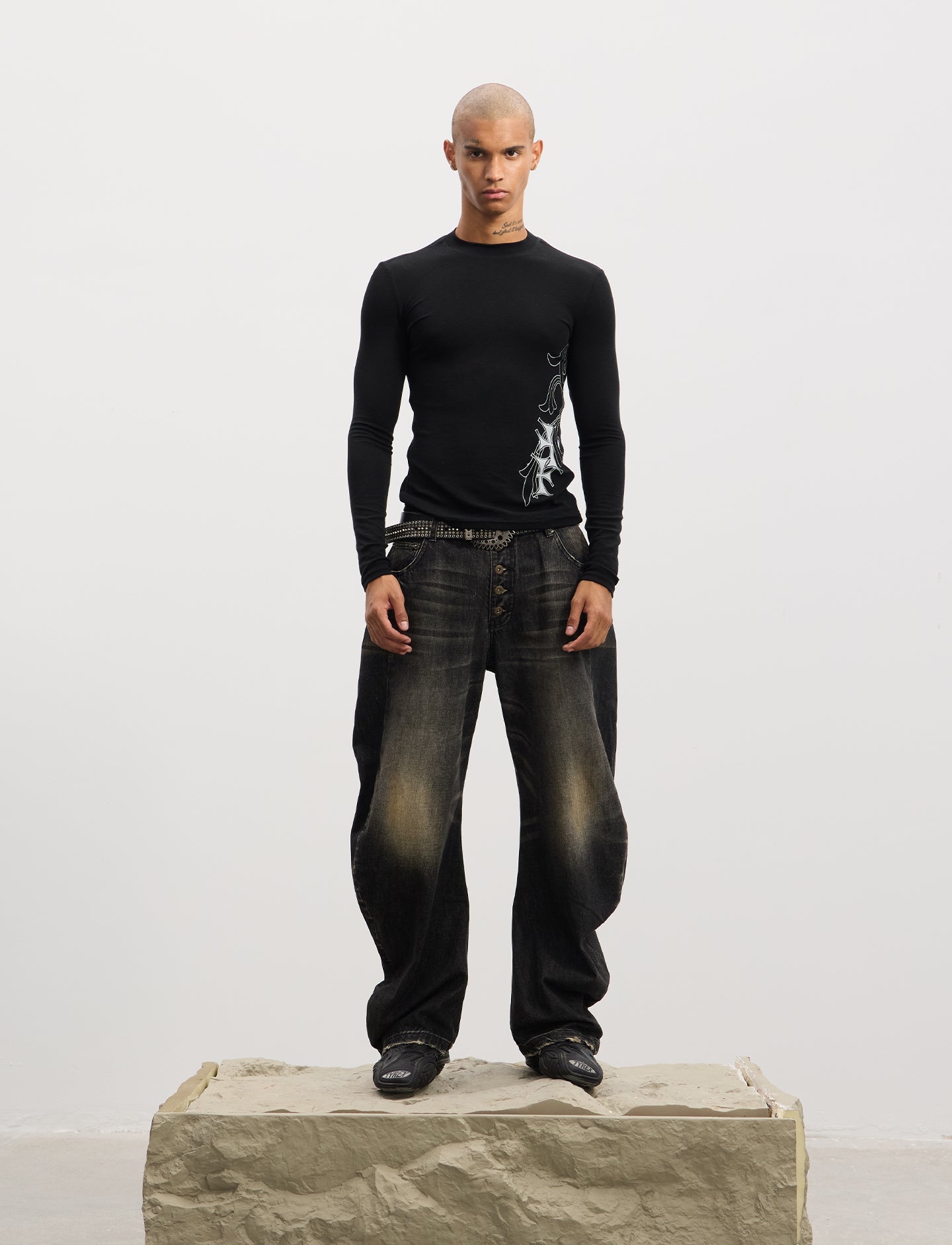 Cross Print Stretch Slim T-Shirt