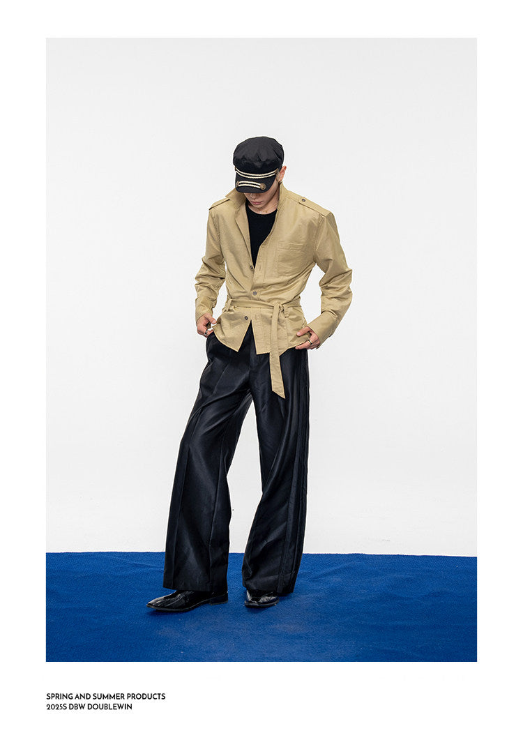 Wide-Shoulder-Pad Straight-Silhouette Shirt
