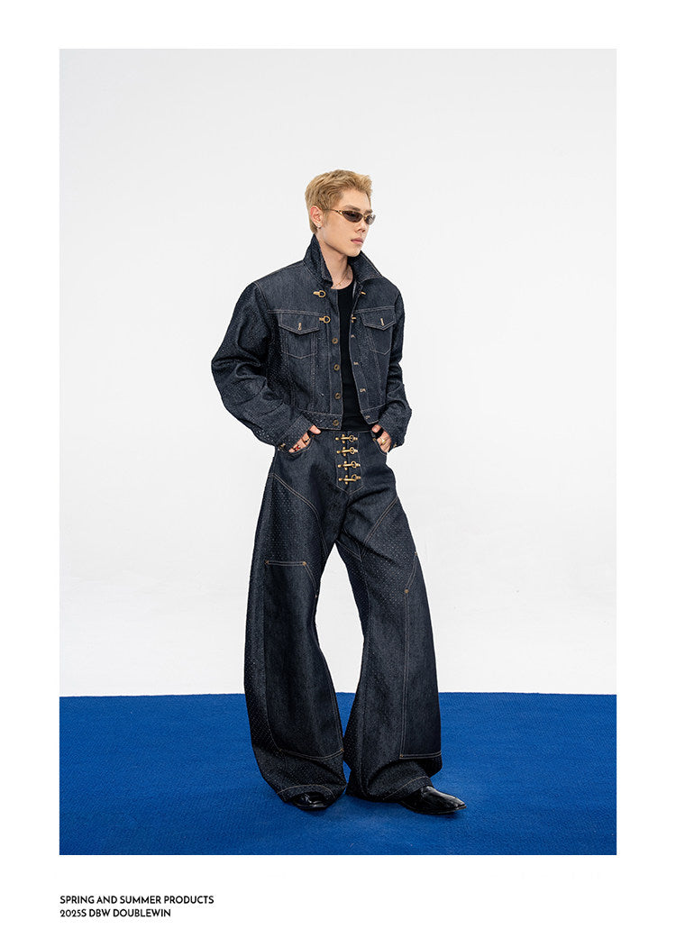 Denim Jacket with Leather Eyelets