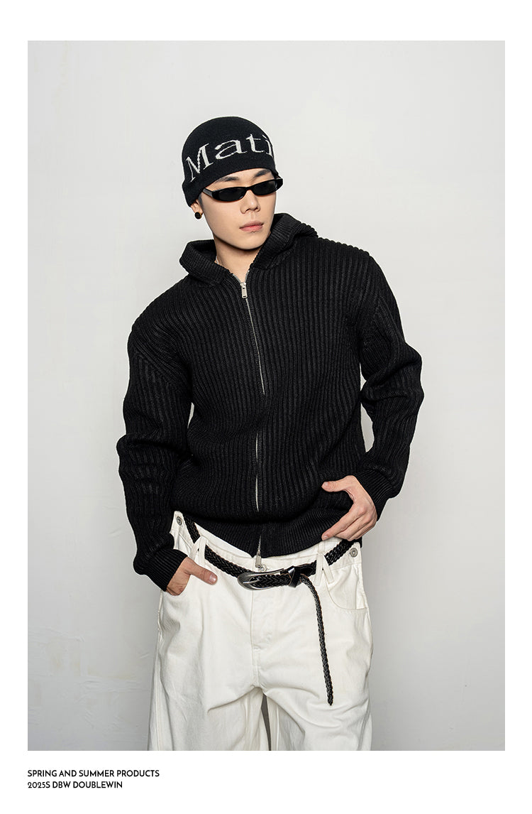 Thick Rib Hooded Knit Cardigan