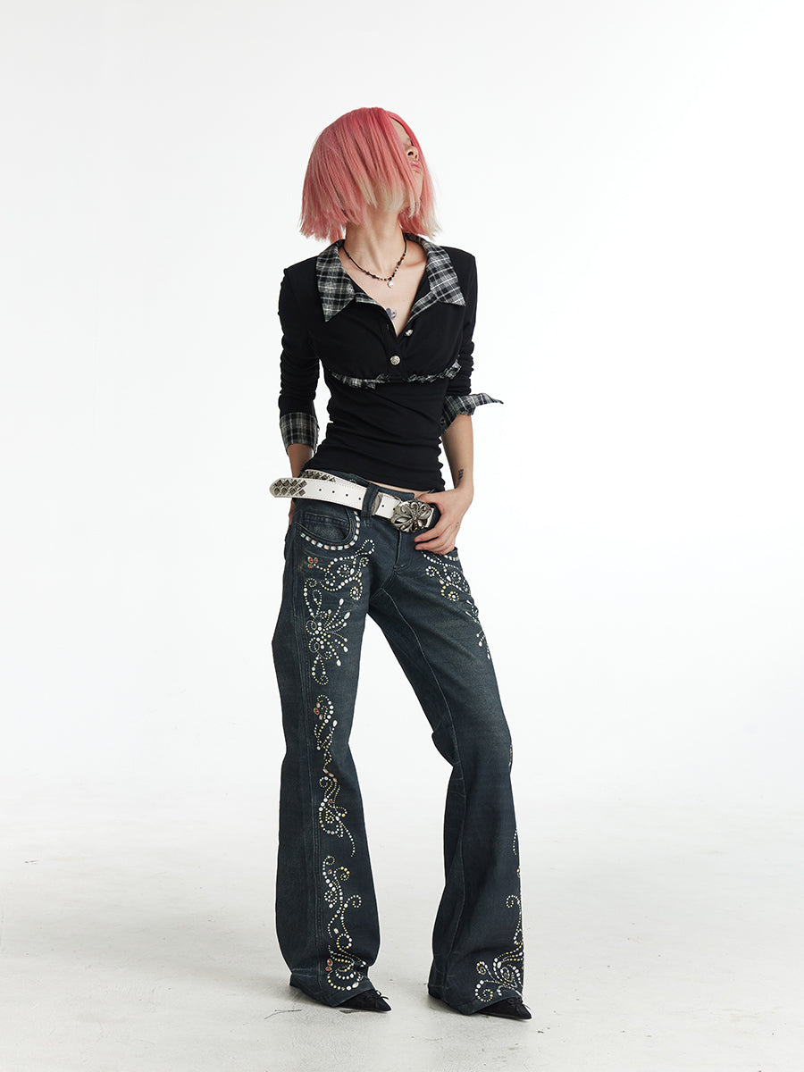 Gemstone Pattern Print Flared Jeans