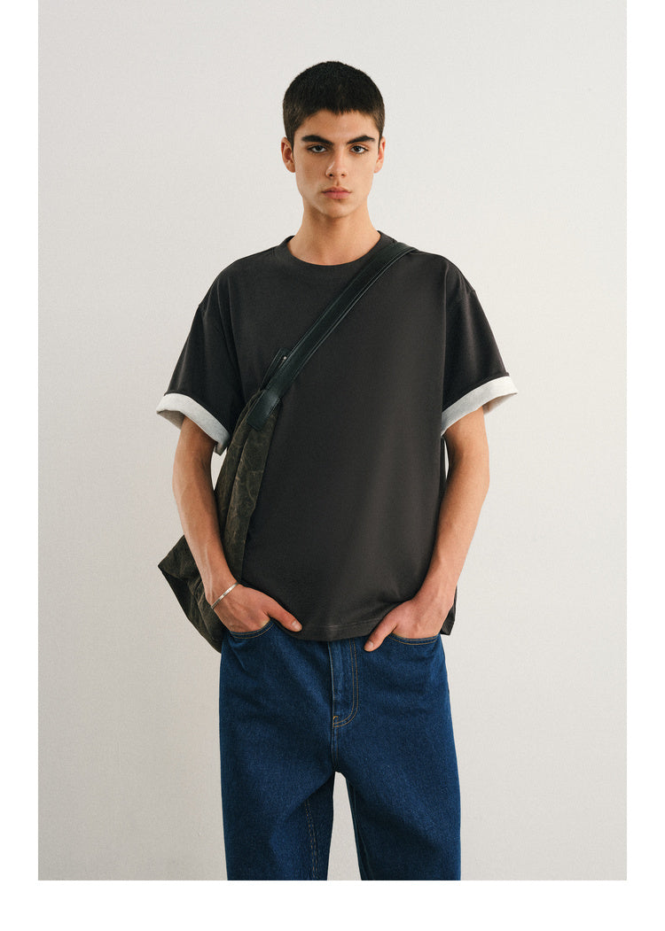 Double layer T-shirt with folded sleeves