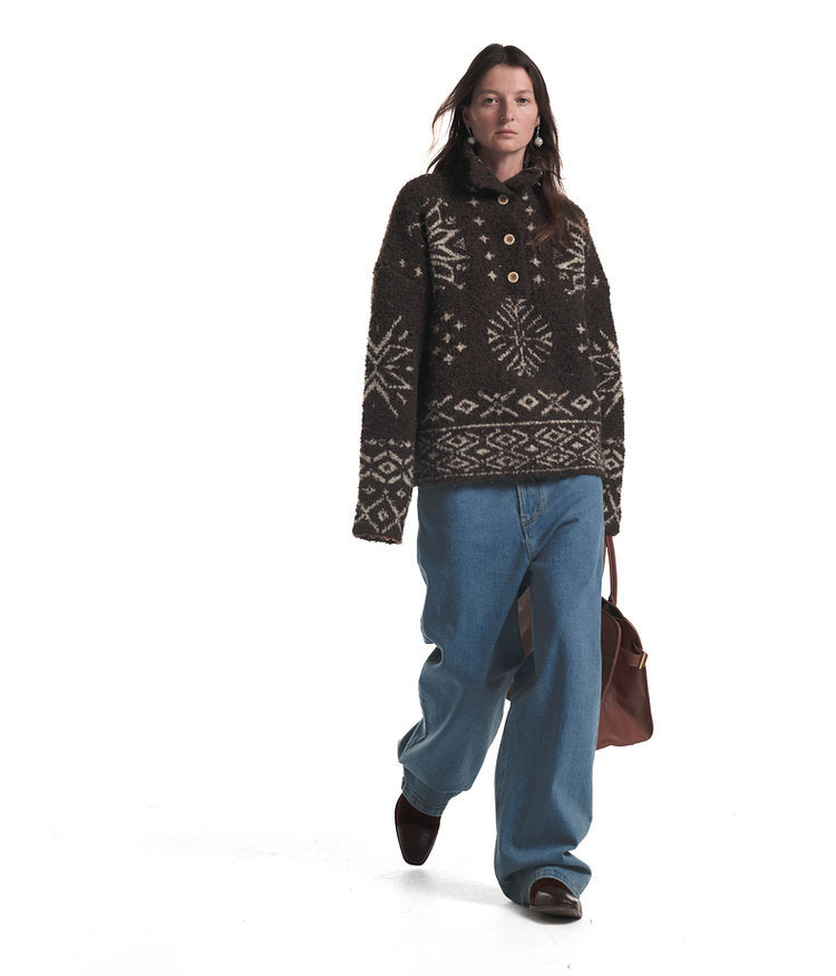 Loose-Fit High-Neck Knit Sweater