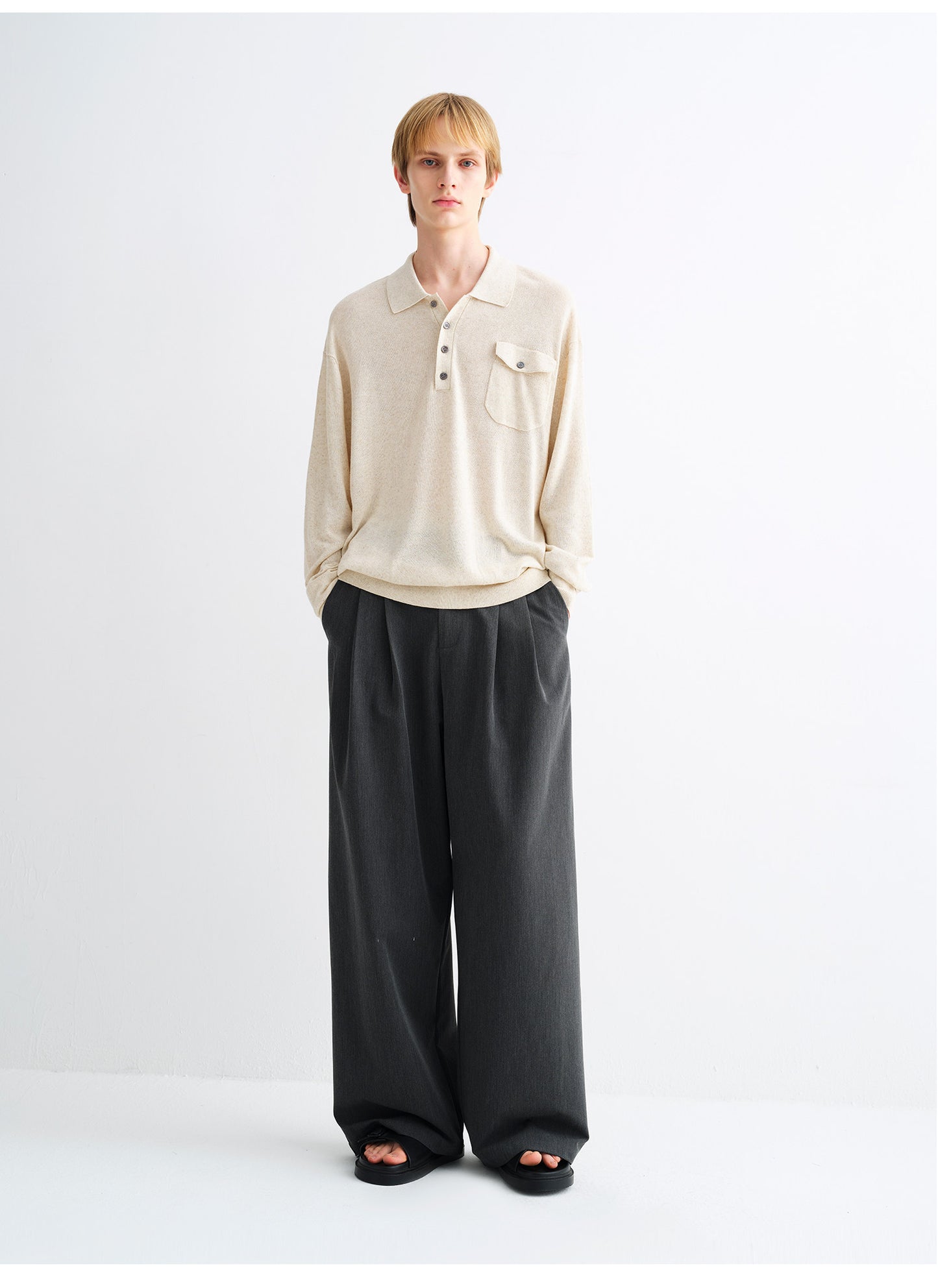 Casual Pants with Double-Pleated Waist Loop Design