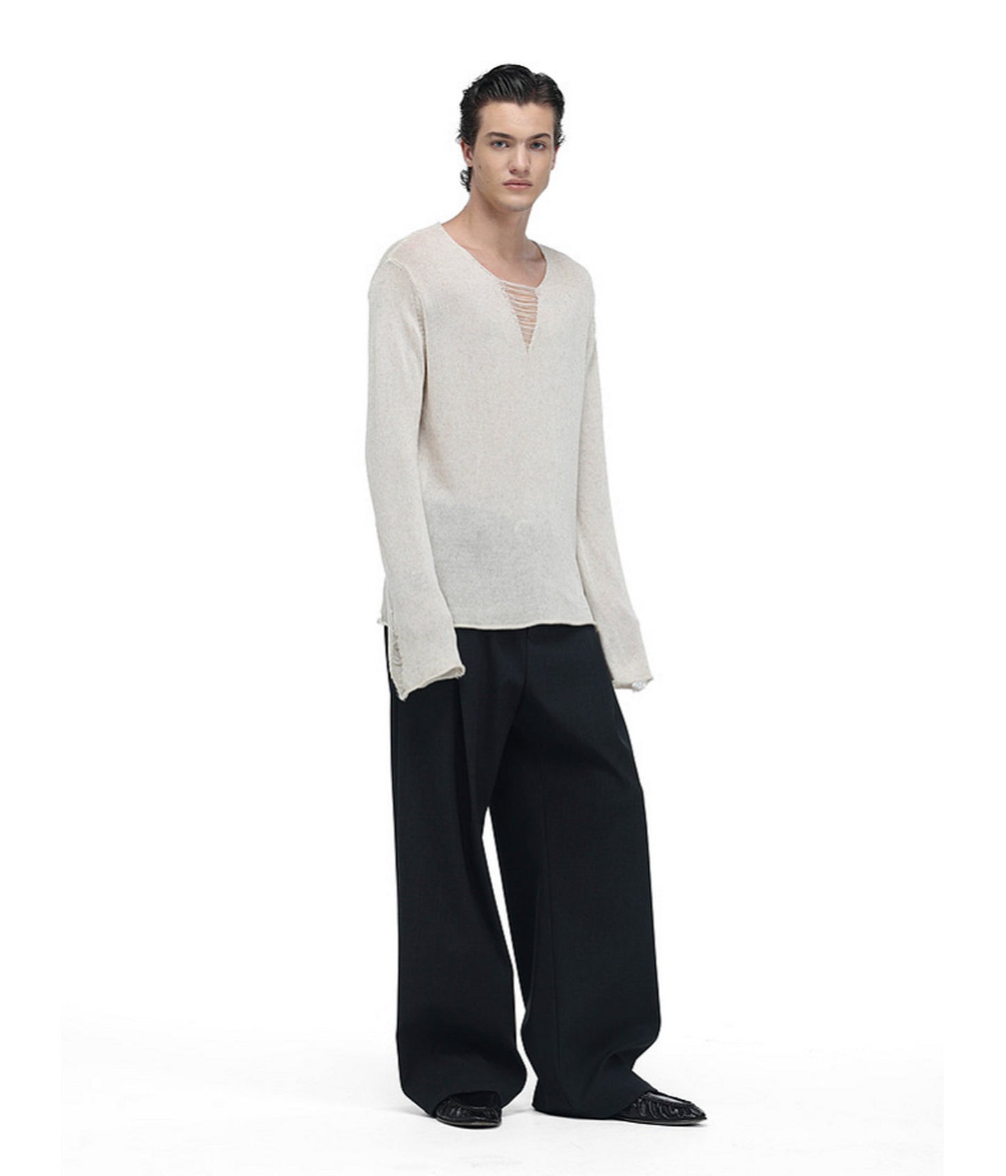 V-Neck Drawstring Lightweight Knit Shirt