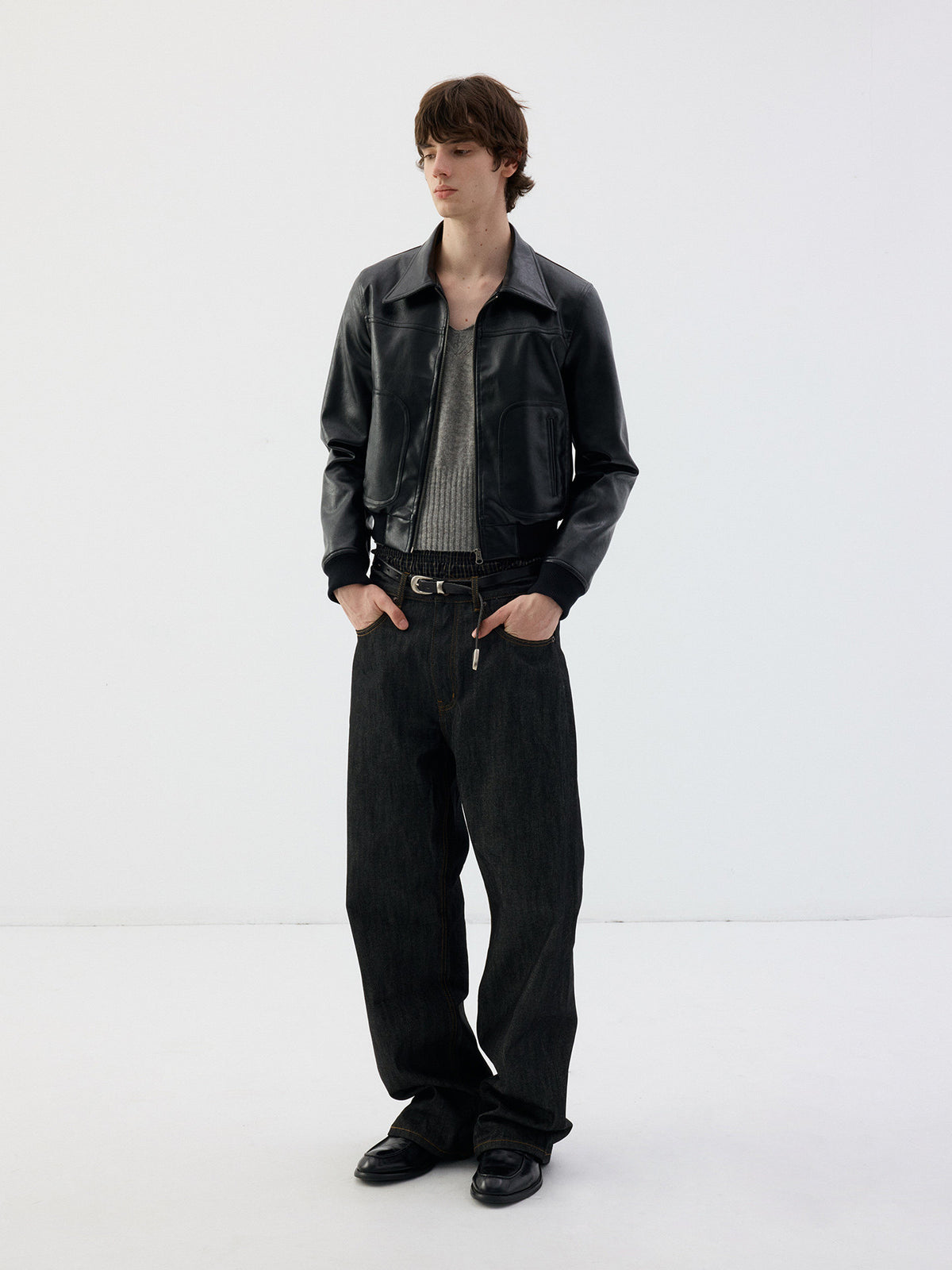 Short, Skinny Leather Jacket with a Zipper