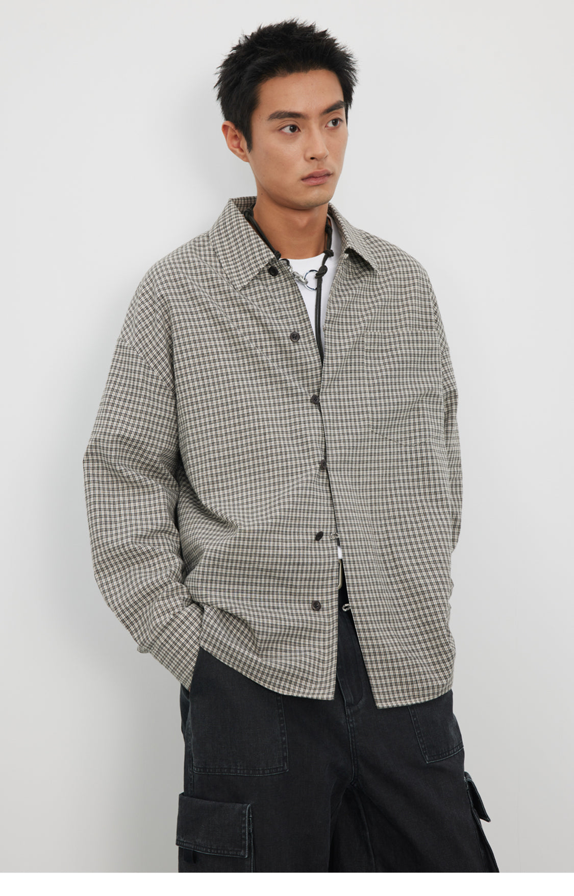 Straight Button Retro Fine Check Shirt