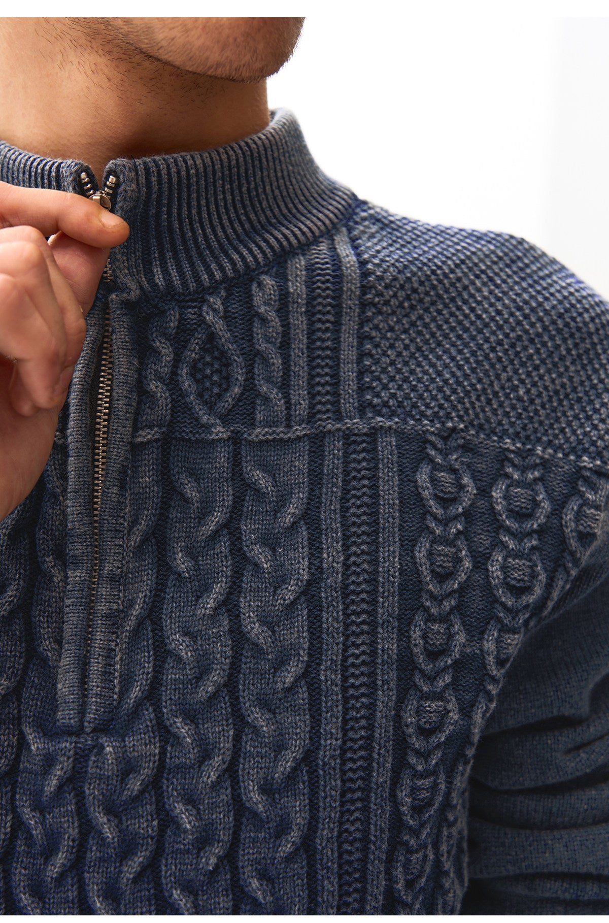 Cable Texture Jacquard High-Neck Sweater