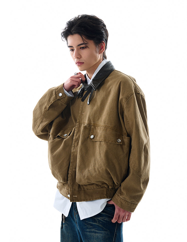 Leather Collar Patchwork Jacket