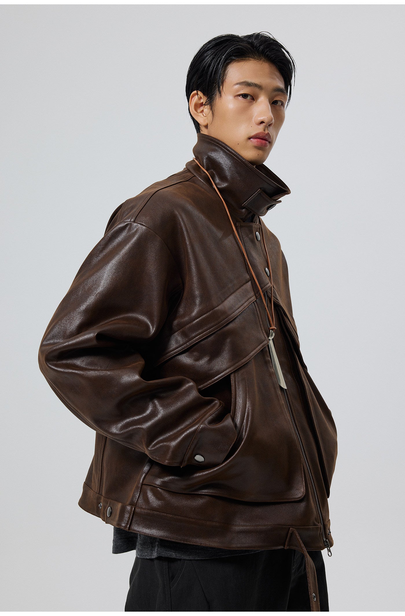 PU Material Oversized Leather Jacket