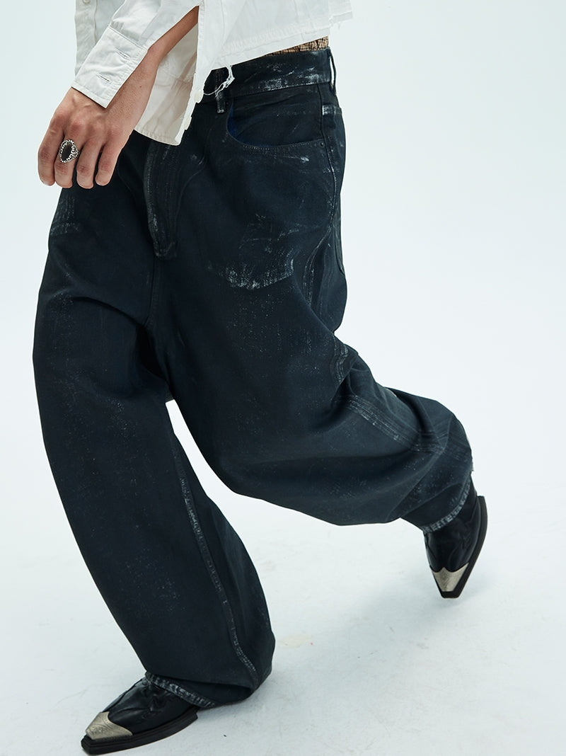 Multi-wax coated straight jeans