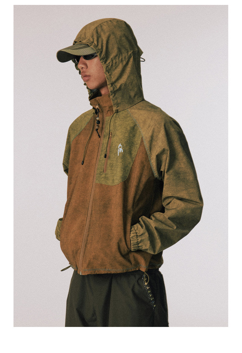 Water-repellent nylon hooded jacket