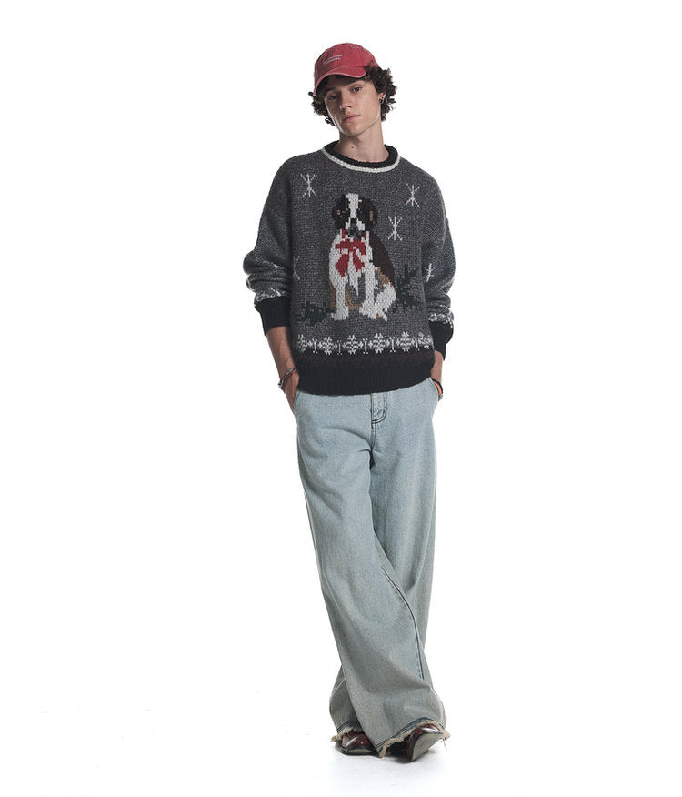 Jacquard Crew Neck Sweater