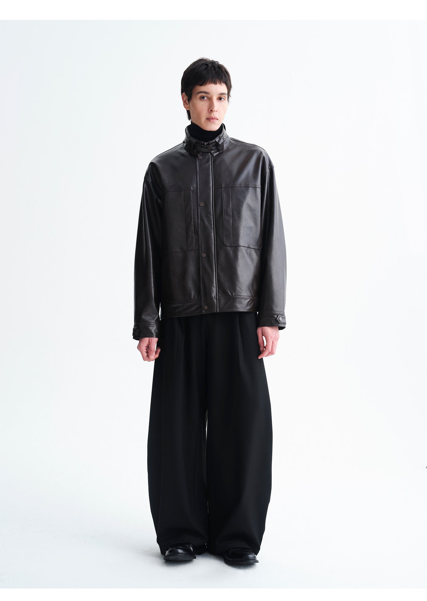 Stand Collar Eco-Friendly Leather Jacket