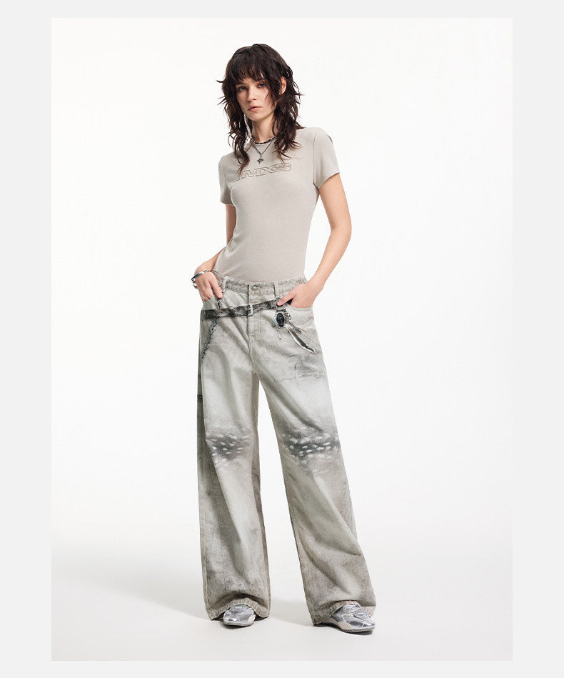 Leopard-Print Denim Pants