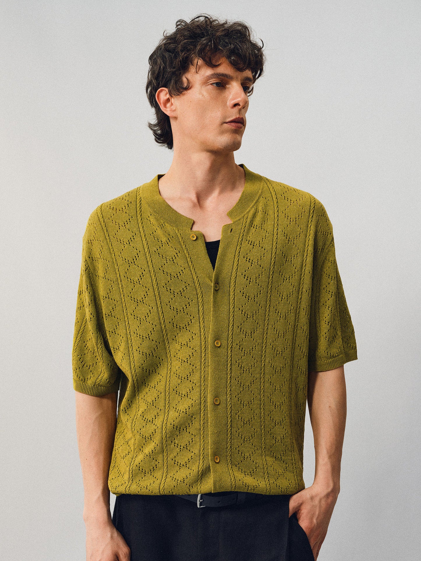Openwork Linen Knit Shirt