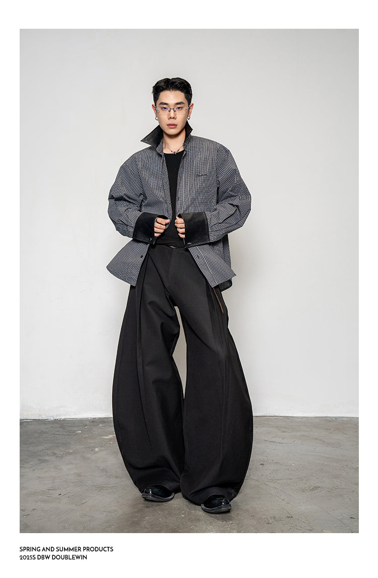 Leather Collar Check Shirt