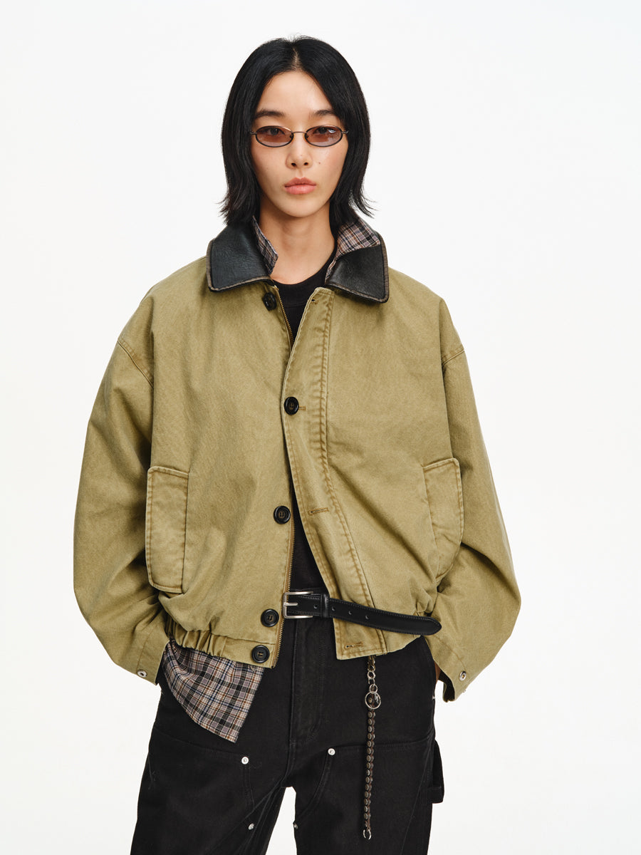 Patchwork Leather Collar Jacket