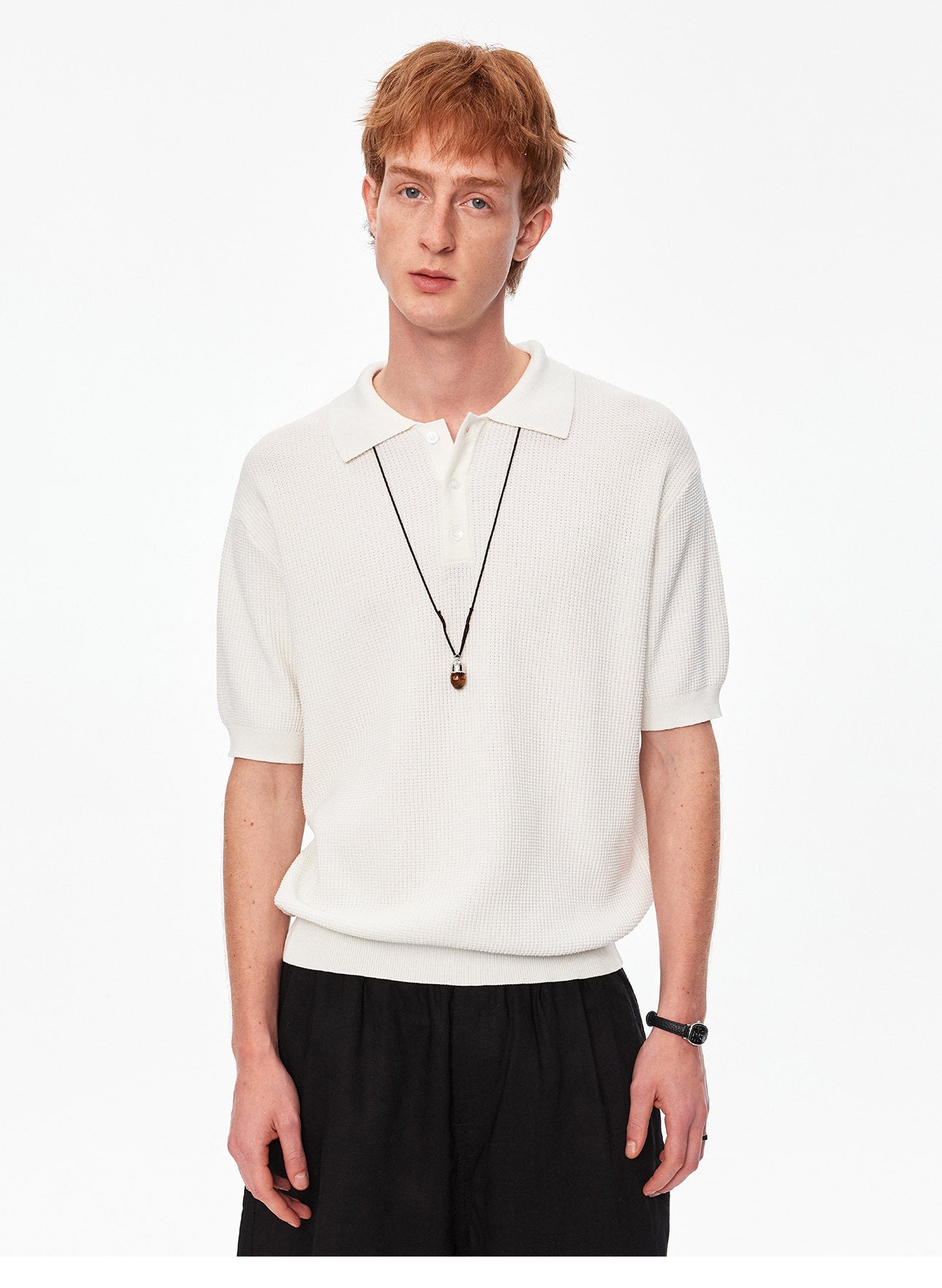 Waffle-Knit Polo Shirt