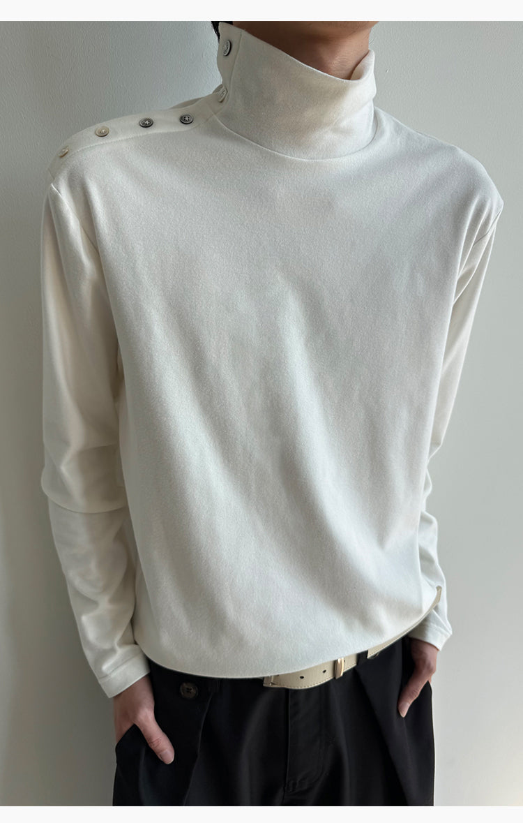 Shell Button High-Collar Shirt