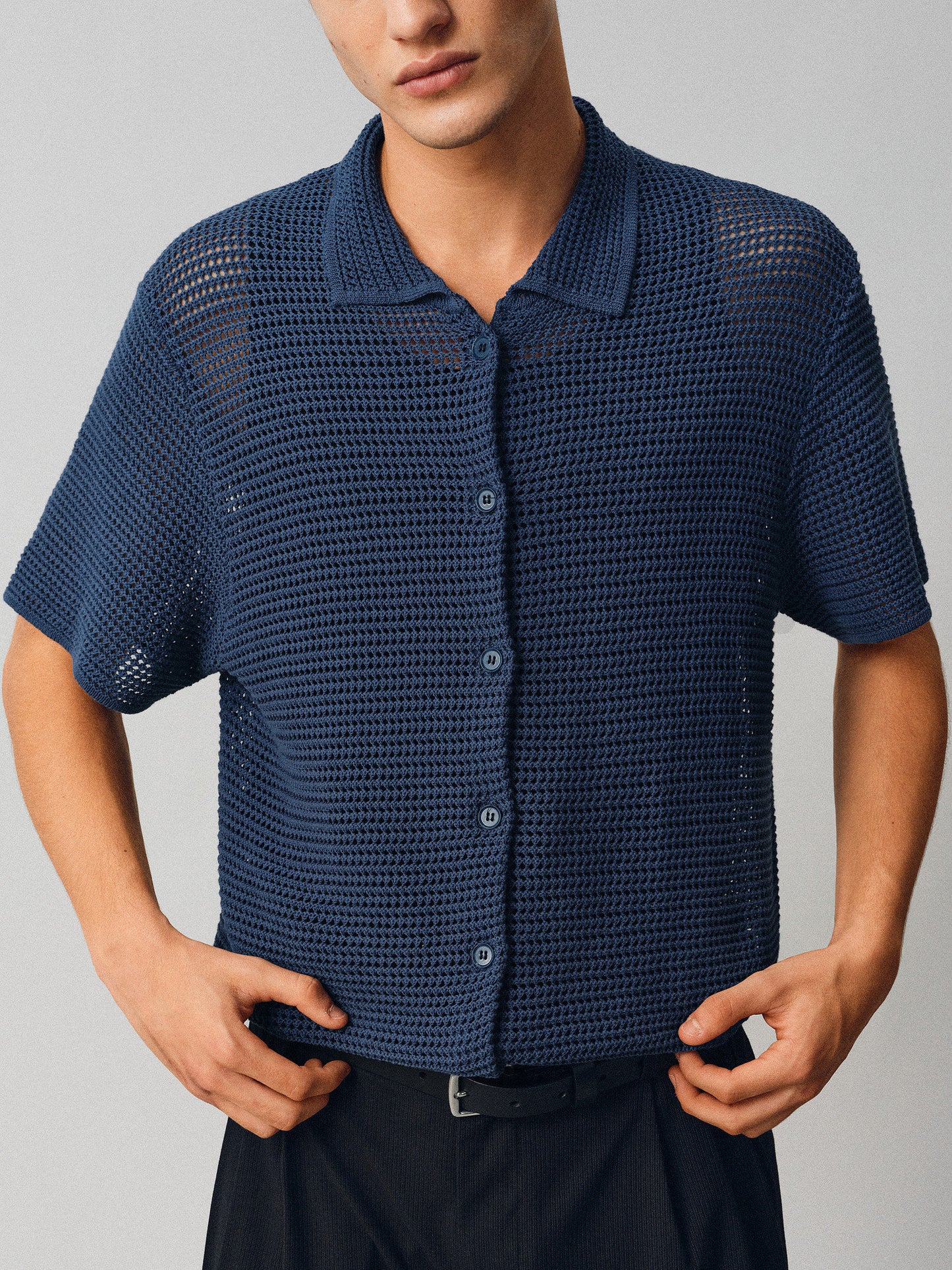 Hollow-knit Button-Down Shirt